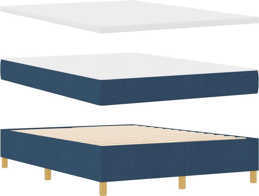 VidaXL Boxspringbed met Matras en Bench Blauw 140x190 cm Stof