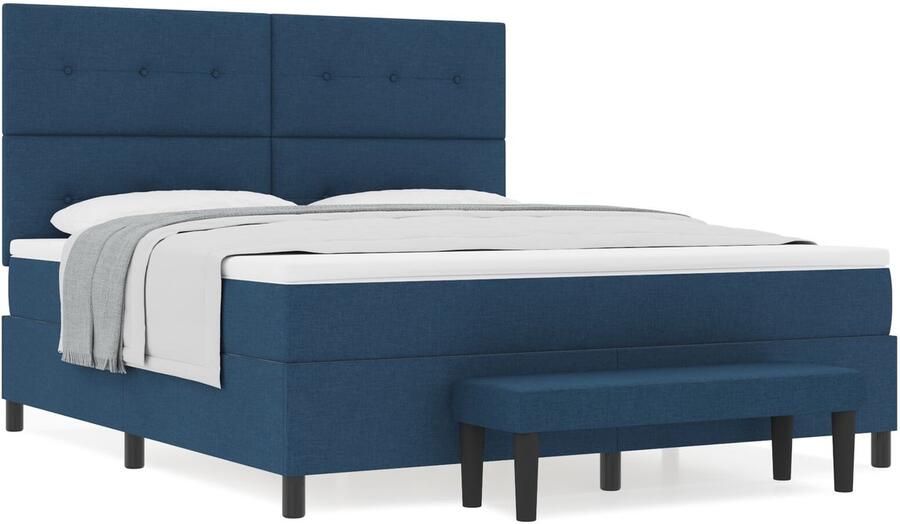 VidaXL Boxspring bed met matras met hoofdeinde Blauw 180 x 200 cm Stof - Foto 2