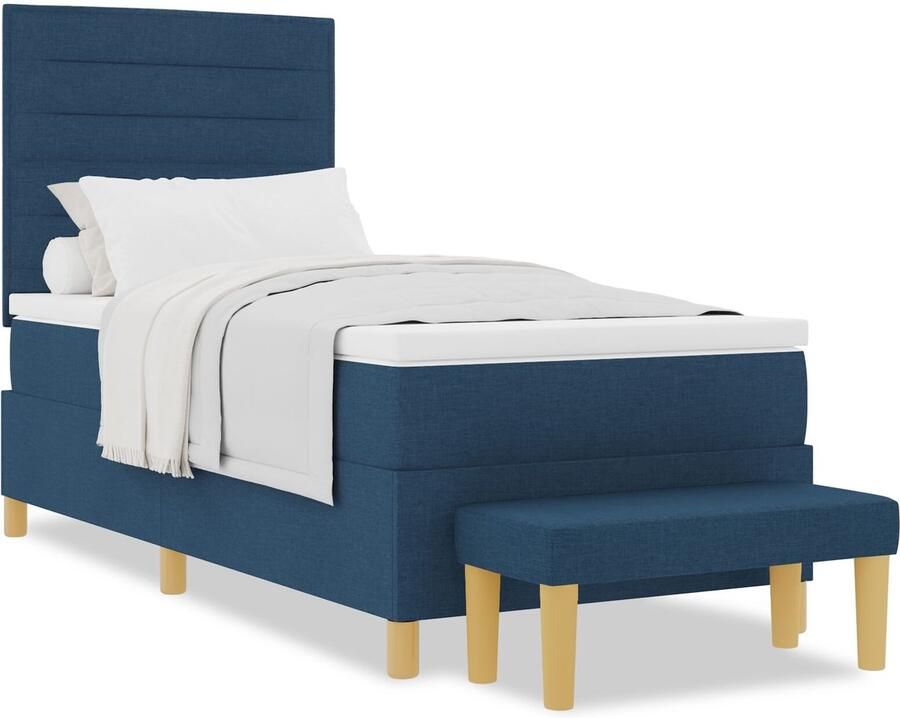 VidaXL Boxspring bed met matras met hoofdeinde Blauw 100 x 200 cm Stof - Foto 2