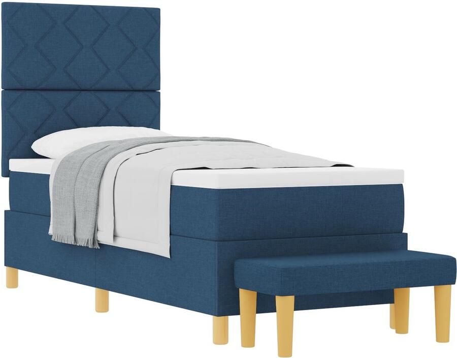 VidaXL Boxspring bed met matras met hoofdeinde Blauw 80 x 200 cm Stof - Foto 2