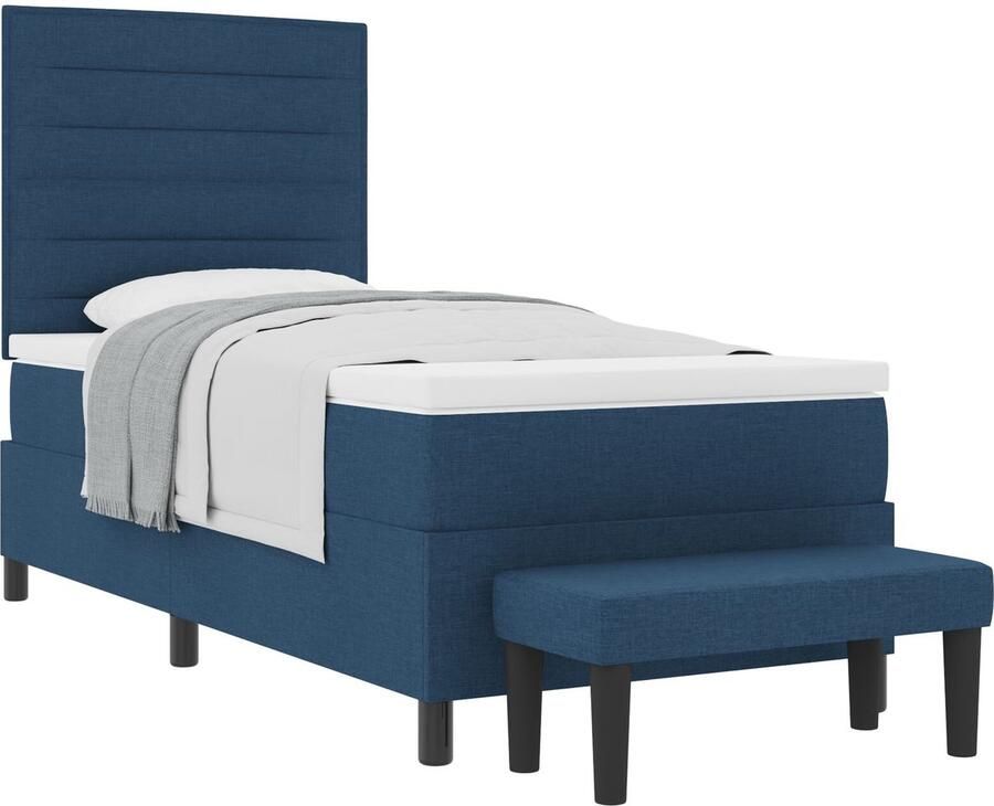 VidaXL Boxspring bed met matras met hoofdeinde Blauw 100 x 200 cm Stof - Foto 2