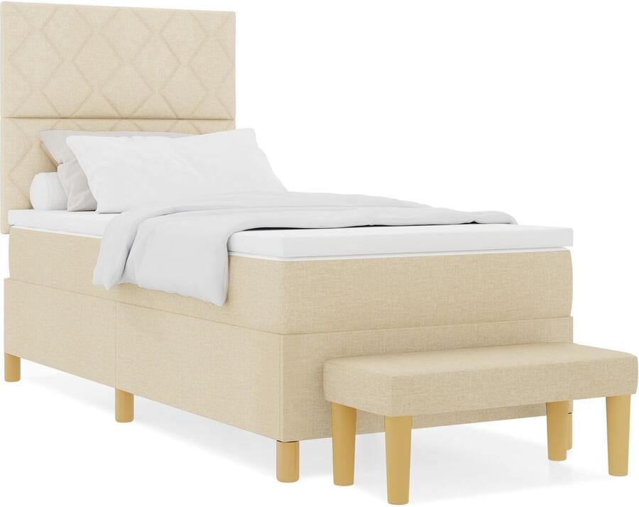 VidaXL Boxspring bed met matras met hoofdeinde Crème 90 x 200 cm Stof