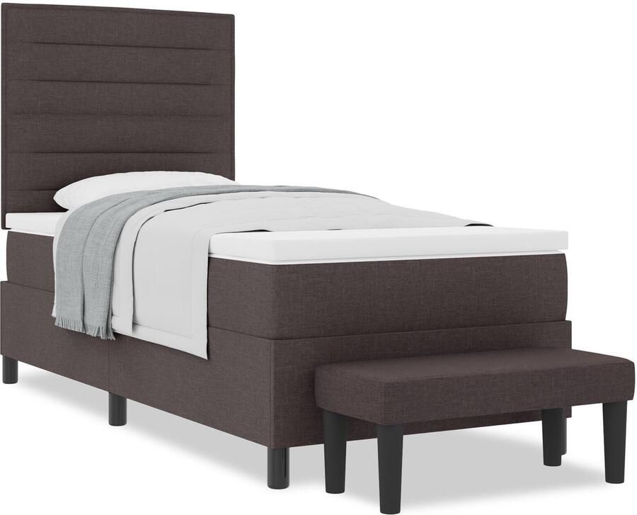 VidaXL Boxspringbed met matras en bank donkerbruin 90x190 cm stof - Foto 2