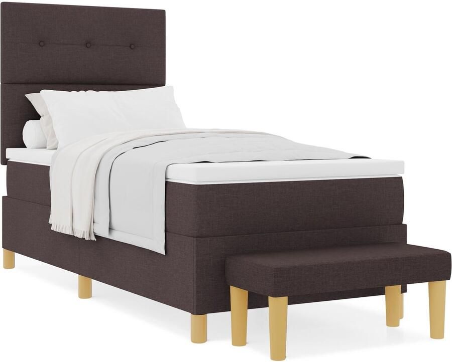 VidaXL Boxspringbed met Matras & Bank Donkerbruin 100x200 cm Stof - Foto 2
