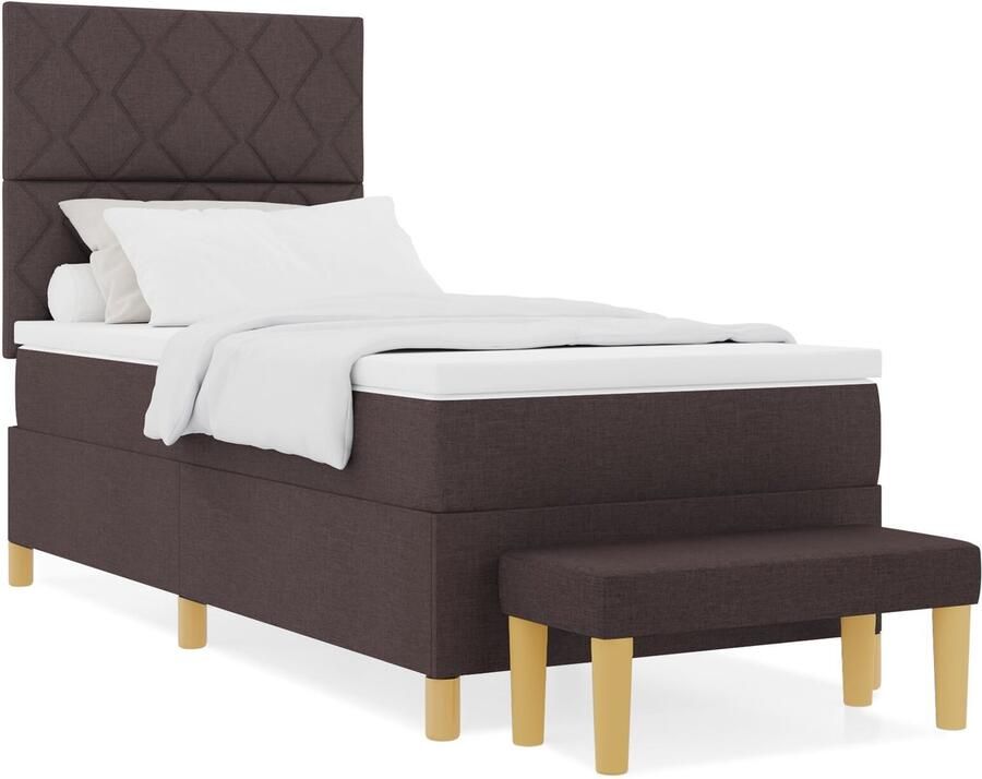 VidaXL Boxspringbed met matras en bank donkerbruin 100x200 cm stof - Foto 2