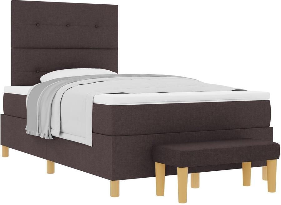VidaXL Boxspring Bed met Matras & Bank Donkerbruin 120x200 cm Stof - Foto 2