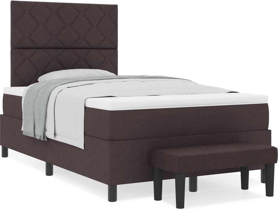 VidaXL Boxspringbed met Matras & Bank Donkerbruin 120x190 cm Stof - Foto 2
