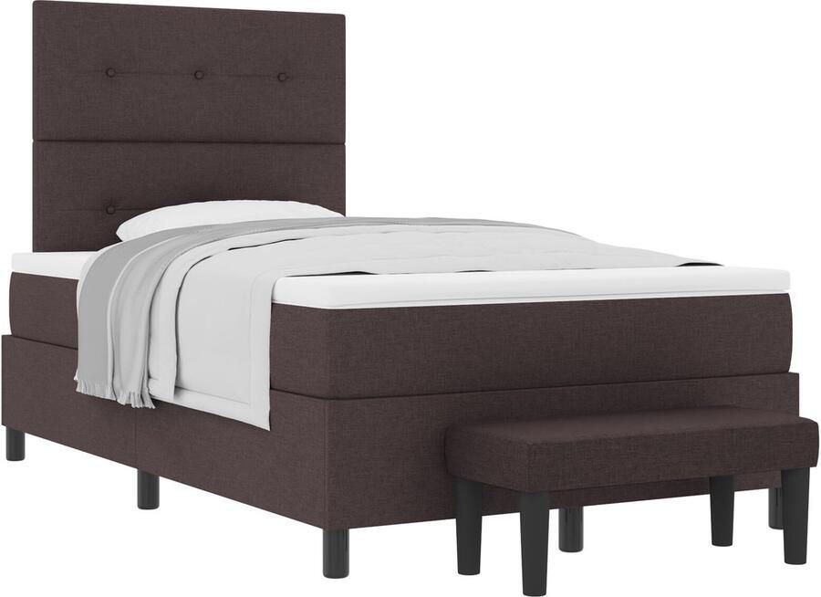 VidaXL Boxspringbed met Matras & Bank Donkerbruin 120x200 cm Stof - Foto 3