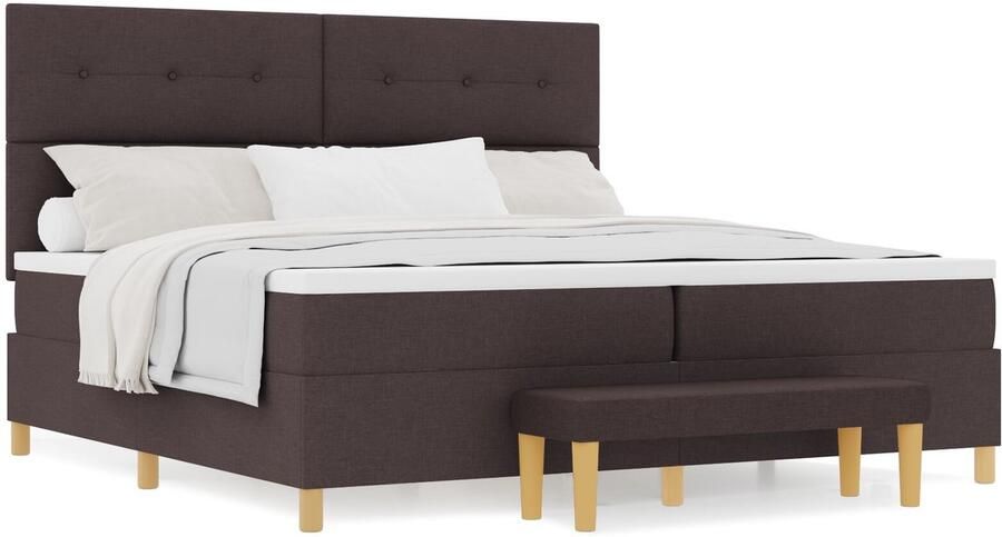 VidaXL Boxspringbed met Matras & Bank Donkerbruin 200x200 cm Stof - Foto 2