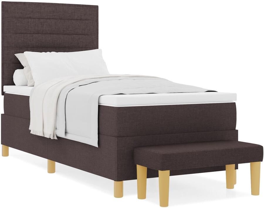 VidaXL Bedframe met Matras Set van 2 Donkerbruin Stof 90 x 200 cm - Foto 3