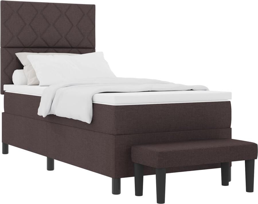 VidaXL Boxspringbed met Matras & Bank Donkerbruin 90x190 cm Stof - Foto 2