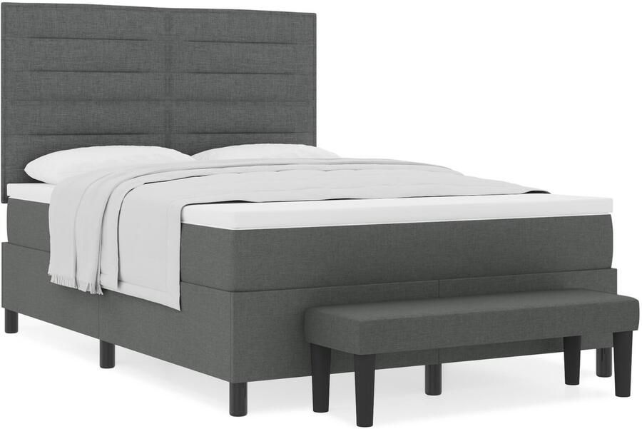 VidaXL Boxspringbed met Matras & Bank Donkergrijs 160x200 cm Stof