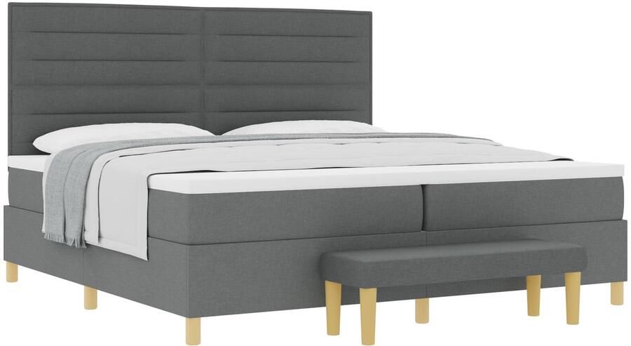 VidaXL Boxspringbed met Matras & Bank Donkergrijs 200x200 cm Stof - Foto 2