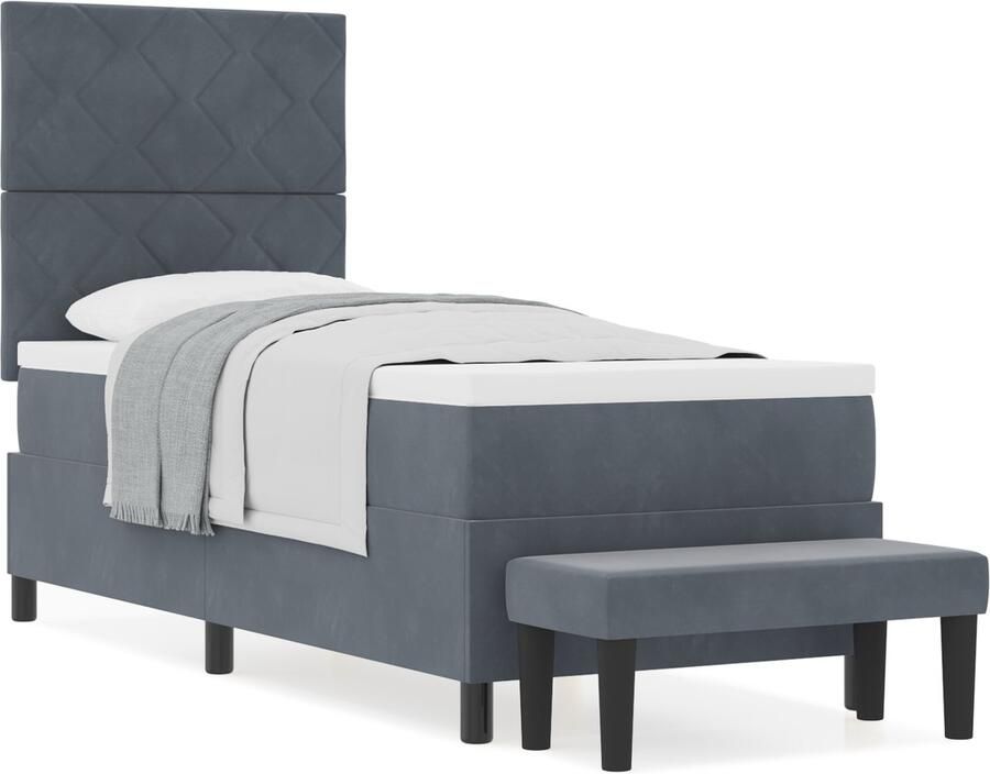 VidaXL Boxspringbed met matras en bank donkergrijs 80x200 cm fluweel - Foto 2