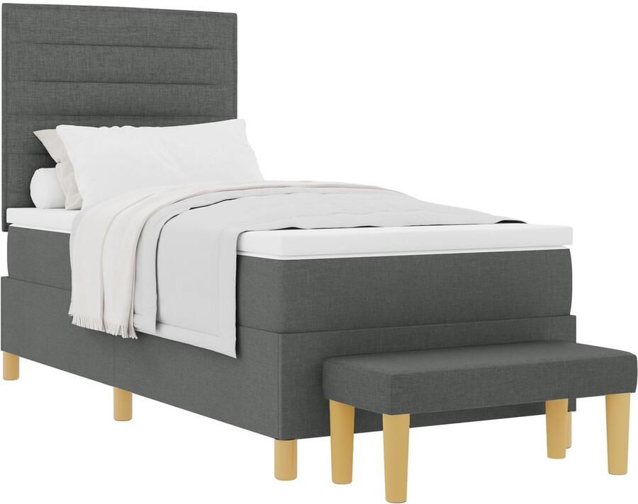 VidaXL Boxspring Bed met Matras & Bank Donkergrijs 90x200 cm Stof - Foto 2