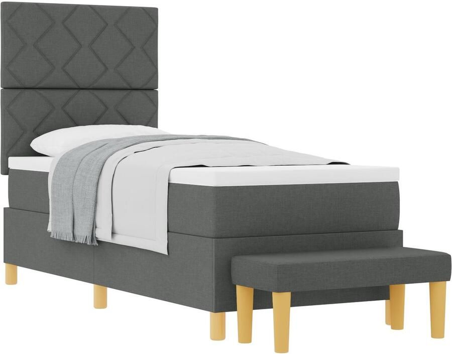 VidaXL Boxspringbed met Matras & Bank Donkergrijs 80x200 cm Stof - Foto 2