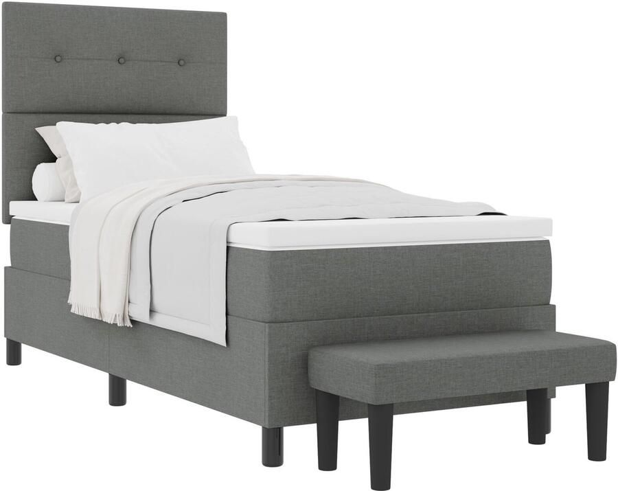 VidaXL Boxspring Bed met Matras & Bank Donkergrijs 100x200 cm Stoff - Foto 2