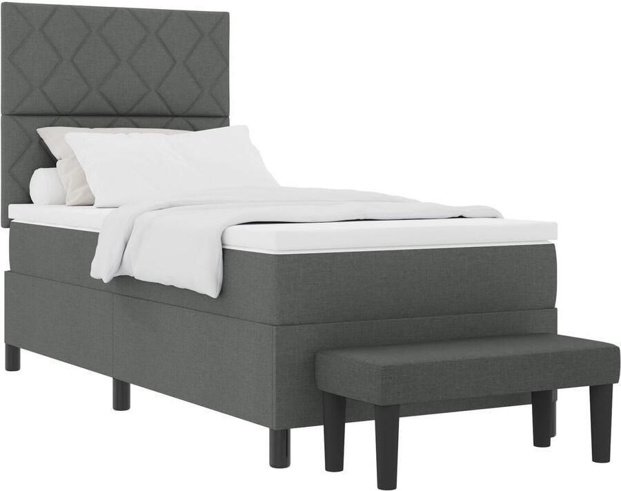 VidaXL Boxspringbed met Matras & Bank Donkergrijs 90x200 cm Stof - Foto 2