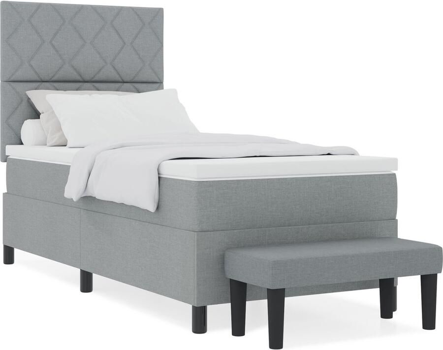 VidaXL Boxspringbed met Matras & Bank Licht Grijs 100x200 cm Stof - Foto 2