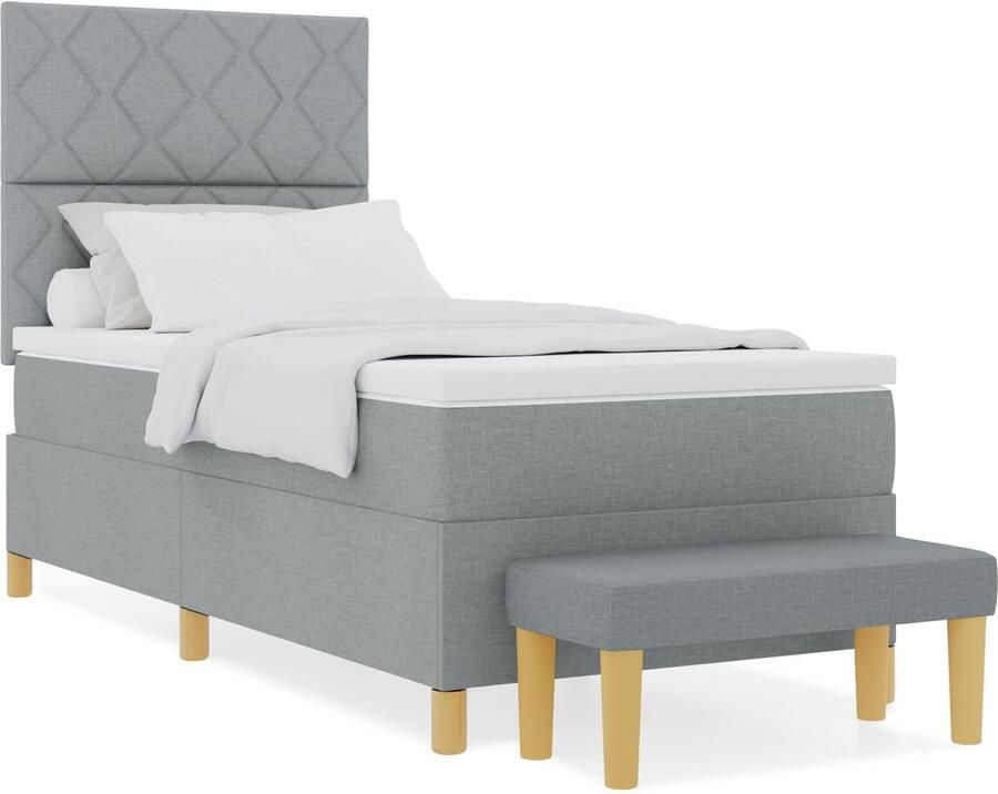 VidaXL Boxspringbed met Matras & Bank Lichtgrijs 100x200 cm Stof