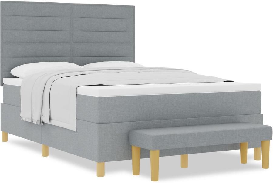 VidaXL Bedframe met Matras Set van 2 Lichtgrijs Stof 160 x 200 cm - Foto 2