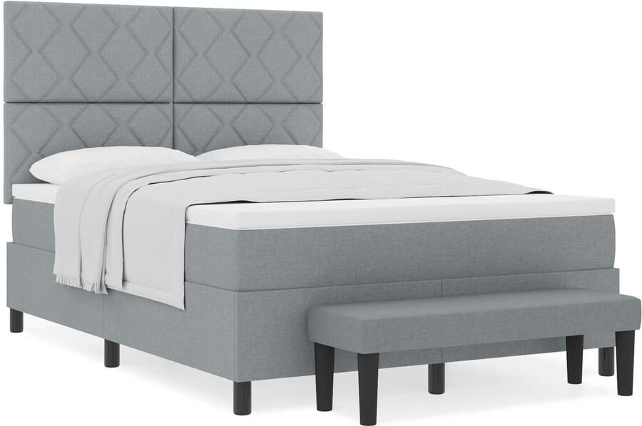 VidaXL Boxspringbed met Matras & Bank Lichtgrijs 140x200 cm Stof - Foto 2