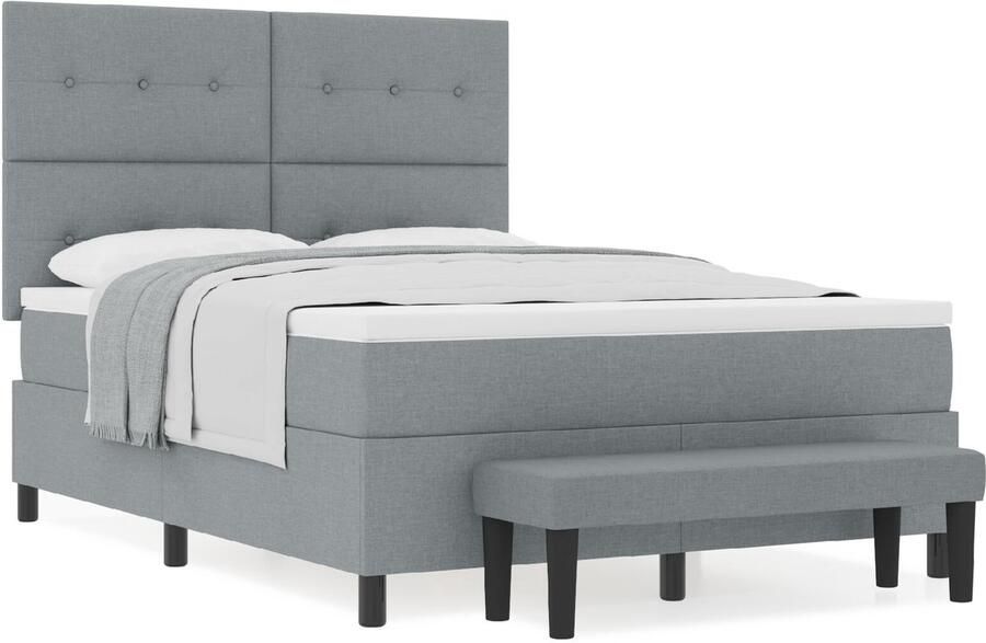 VidaXL Boxspring Bed met Matras & Bank Licht Grijs 140x190 cm Stof - Foto 2