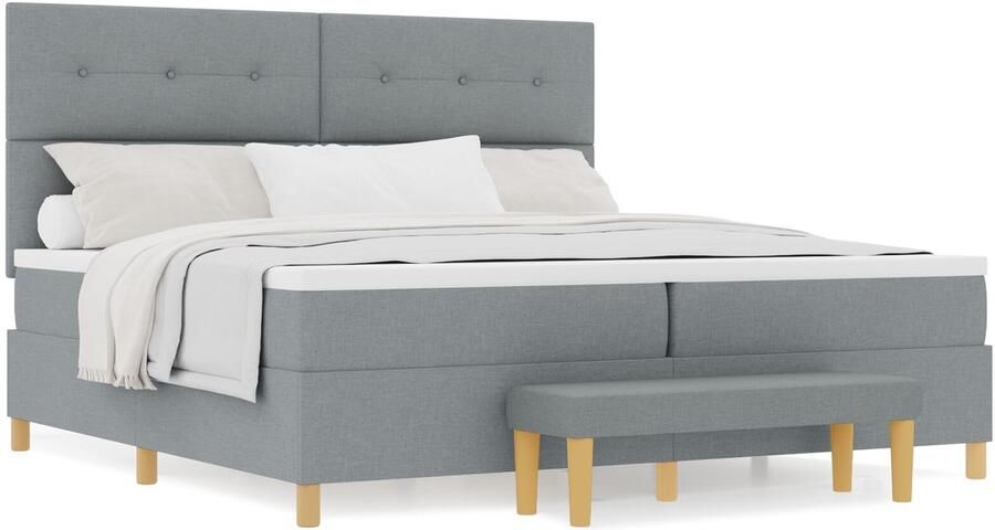 VidaXL Boxspringbed met Matras en Bank Lichtgrijs 200x200 cm Stof - Foto 2