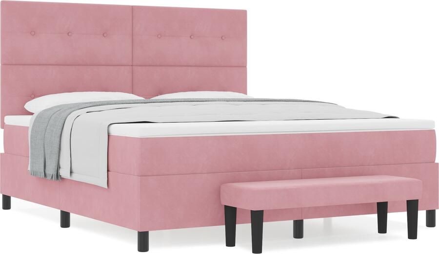VidaXL Boxspringbed met Matras & Bank Roze 180x200 cm Fluweel - Foto 2
