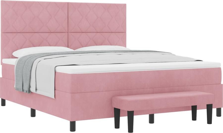 VidaXL Boxspringbed met Matras & Bank Roze 180x200 cm Velvet - Foto 2