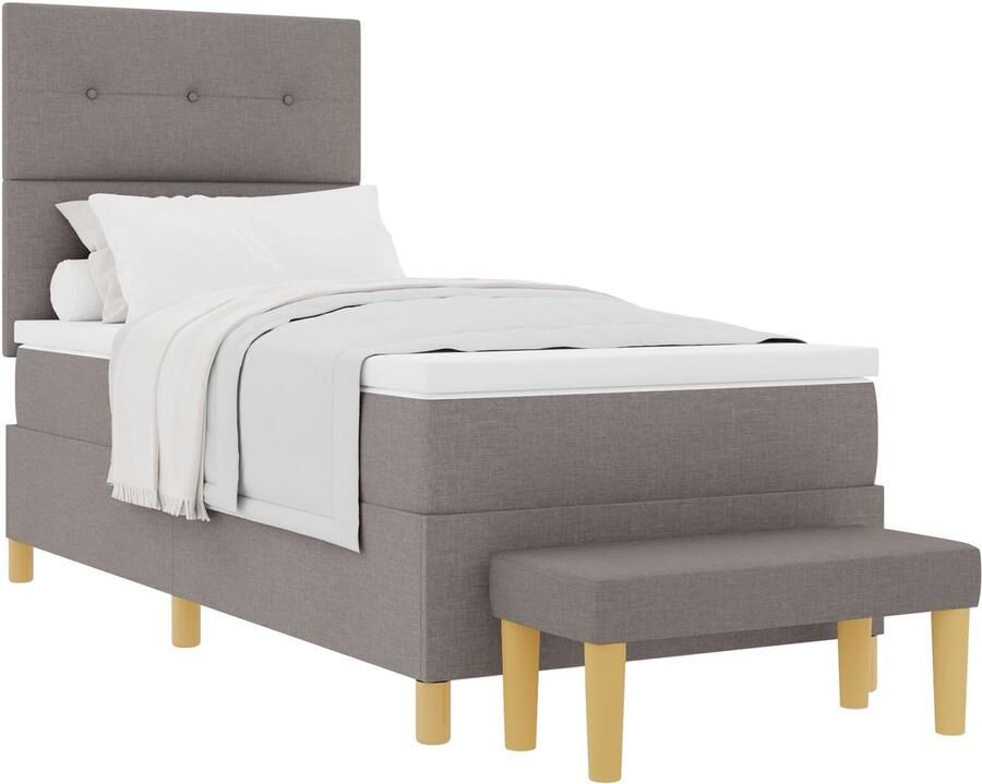 VidaXL Boxspring Bed met Matras & Bank Taupe 90x190 cm Stof - Foto 2