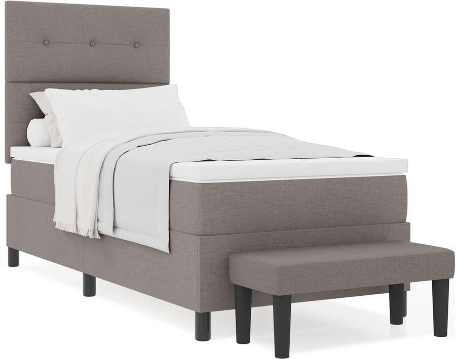 VidaXL Boxspring bed met matras met hoofdeinde Taupe 90 x 190 cm Stof - Foto 2