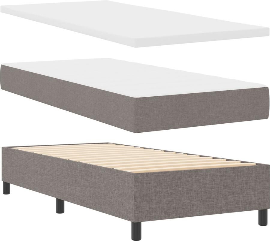 VidaXL Boxspring bed met matras met hoofdeinde Taupe 90 x 200 cm Stof - Foto 2