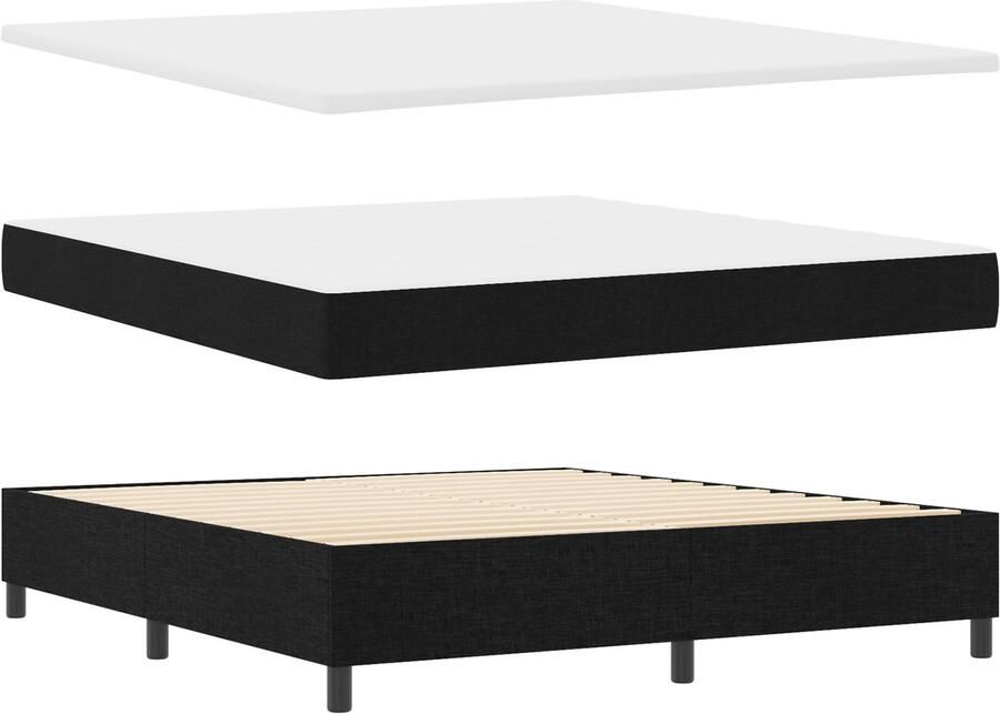 VidaXL Boxspring bed met matras met hoofdeinde Zwart 180 x 200 cm Stof - Foto 2