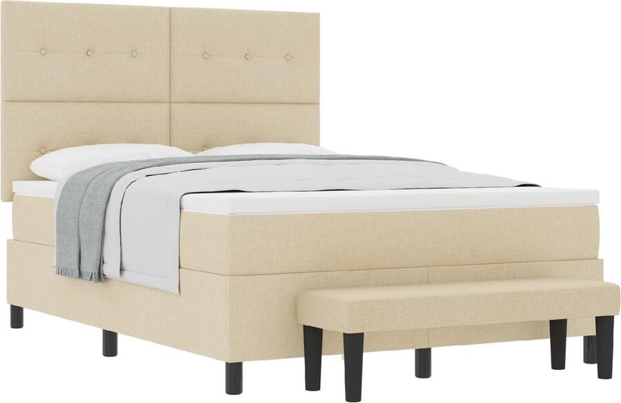 VidaXL Boxspringbed met Matras en Bench Crème 160x200 cm Stof - Foto 2