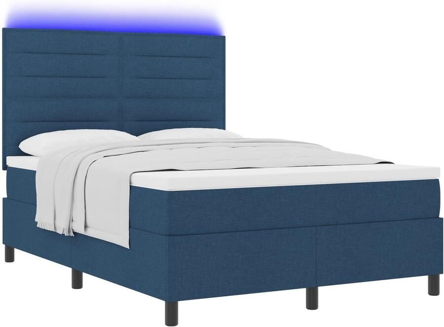 VidaXL Boxspringbed met matras en LED-verlichting in blauw 160 x 200 cm stoffen - Foto 2