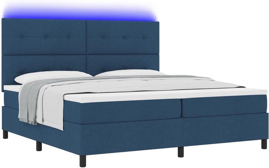 VidaXL boxspringbed met matras en LED-verlichting marineblauw 200 x 200 cm stof