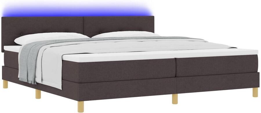 VidaXL Boxspringbed met matras & LED Donkerbruin 200x200 cm Stof - Foto 2