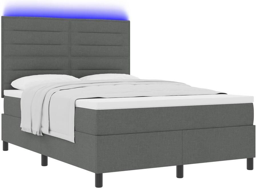 VidaXL Boxspring Bed met Matras & LED Donkergrijs 140x200 cm Stof - Foto 2