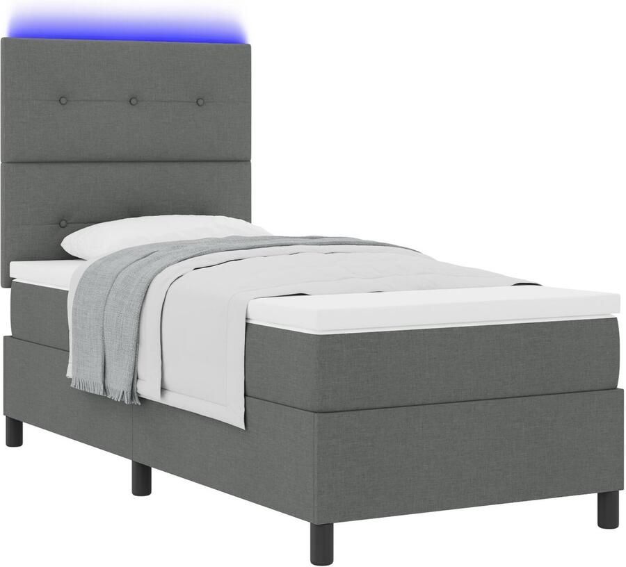 VidaXL Boxspringbed met Matras en LED in Donkergrijs 90 x 190 cm Stof - Foto 2
