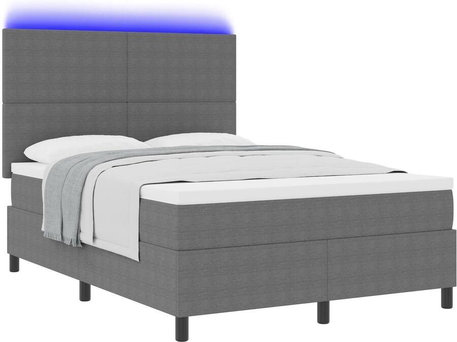 VidaXL Boxspringbed met Matras & LED Verlichting Grijs 160x200 cm Katoenachtige Stof - Foto 2