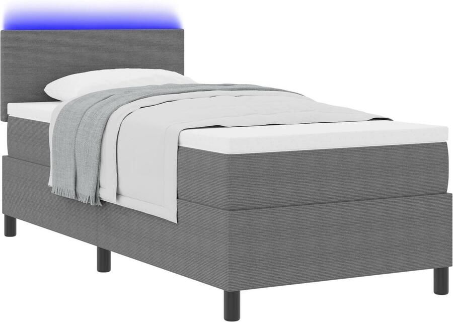 VidaXL Boxspringbed met Matras en LED Licht Grijs 80x200 cm Corduroy Stof - Foto 2