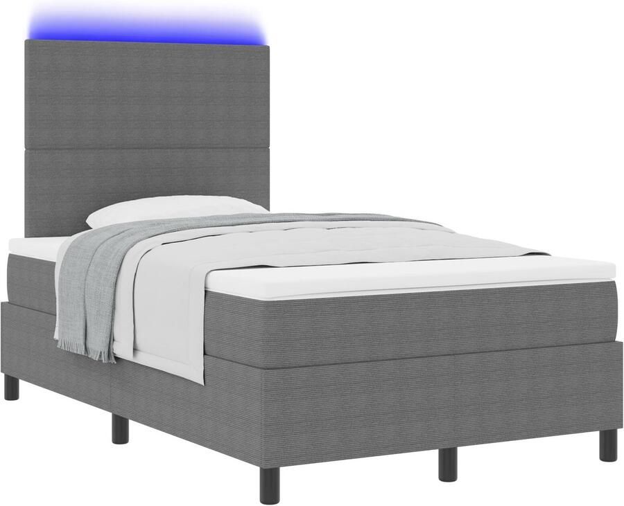 VidaXL Boxspringbed met matras en LED licht lichtgrijs klein dubbel corduroy stof - Foto 2