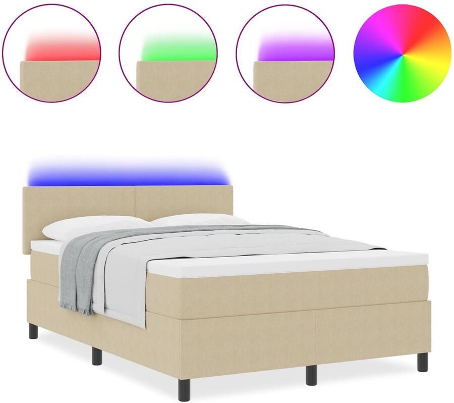 VidaXL Boxspringbed met Matras & LED Licht Groen Grijs 140x200 cm Corduroy Stof