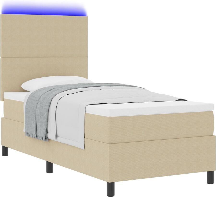VidaXL Boxspringbed met Matras en LED Licht Groen Grijs Enkel Corduroy Stof - Foto 2