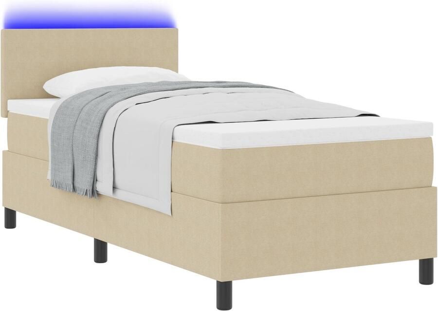 VidaXL Boxspringbed met matras & LED licht groen grijs eenpersoons ribfluwelen stof - Foto 2