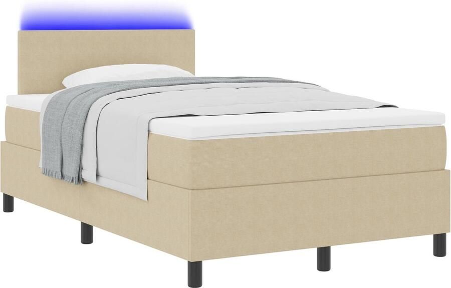 VidaXL Boxspring Bed met Matras & LED Verlichting Groen Grijs 120x200 cm Korduroy Stof