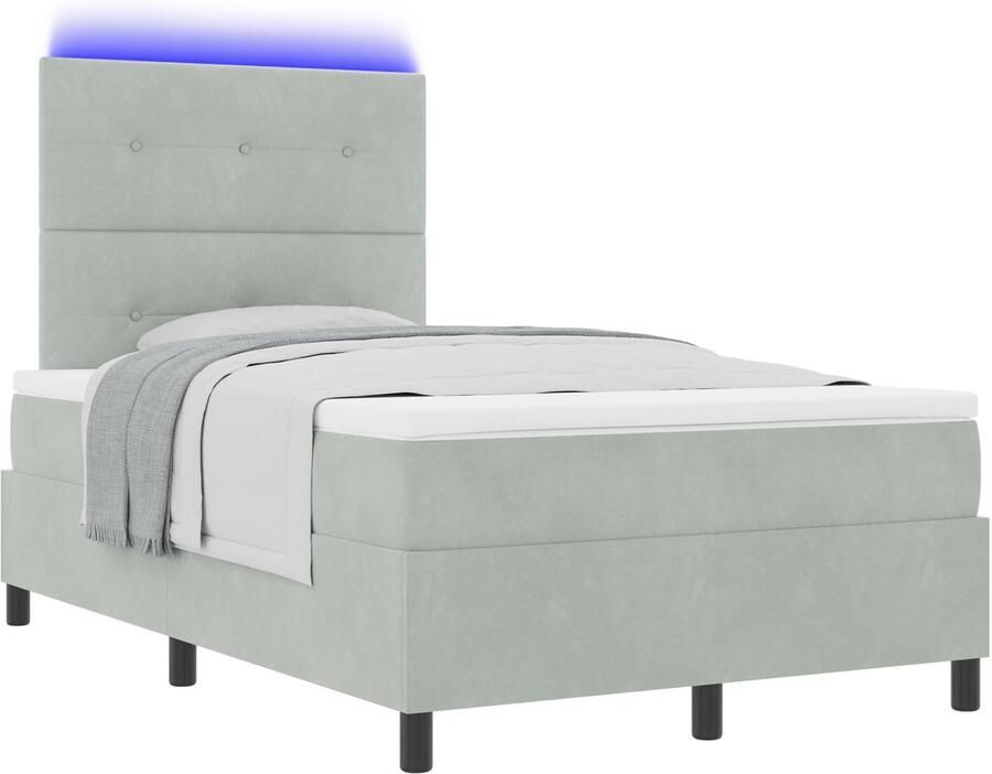 VidaXL Boxspringbed met Matras & LED Lichtgrijs 120x190 cm Fluweel - Foto 2