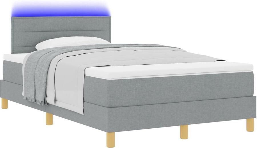 VidaXL Boxspringbed met Matras & LED Lichtgrijs 120x200 cm Stof
