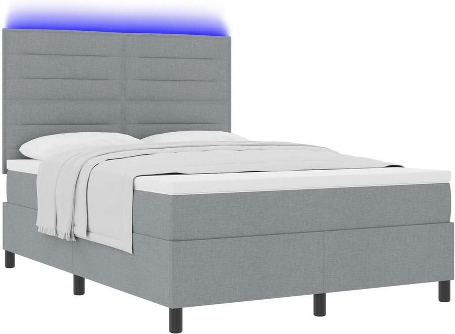 VidaXL Boxspringbed met Matras & LED Lichtgrijs 140 x 200 cm Stof - Foto 2